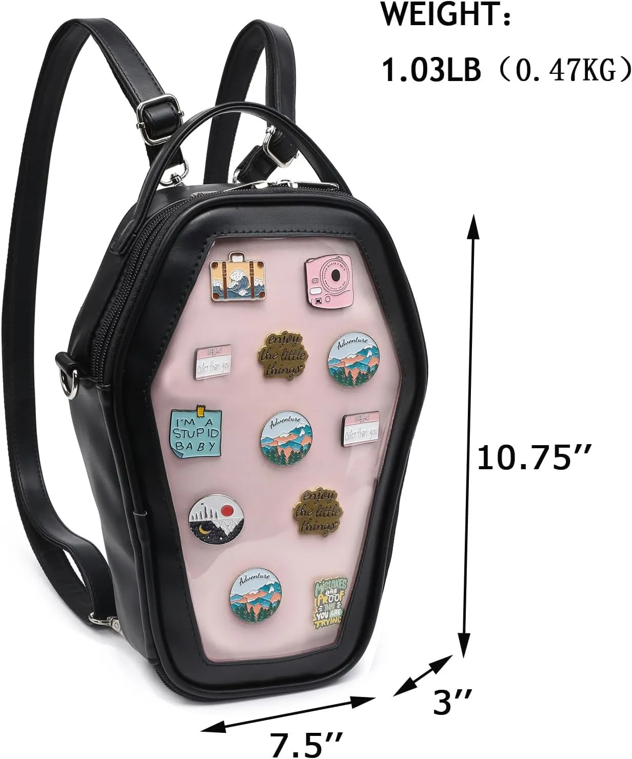 Ita Bag Backpack Gothic Coffin Shape Fashion Purses and Handbags Halloween JK Bags Detachable Cross Straps