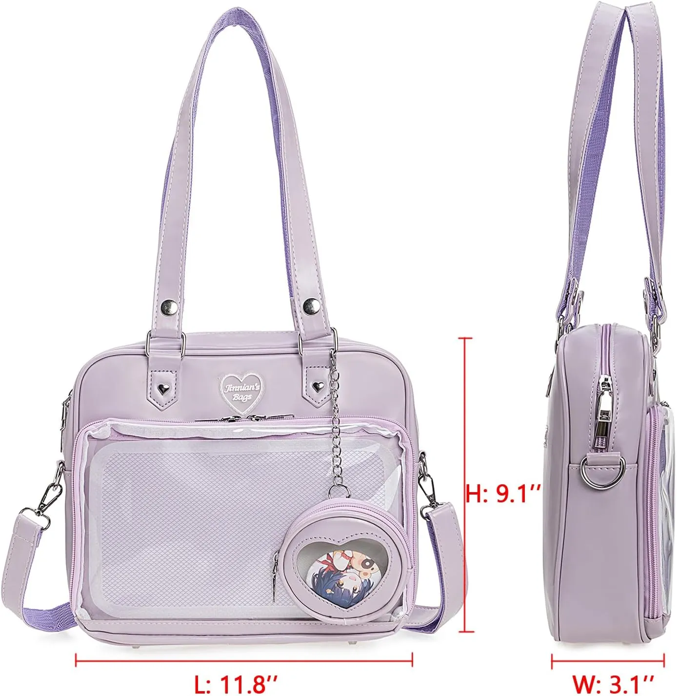 Ita Bag Crossbody Handbags Kawaii Shoulder Purse Square Backpack with Insert Anime Pins Display