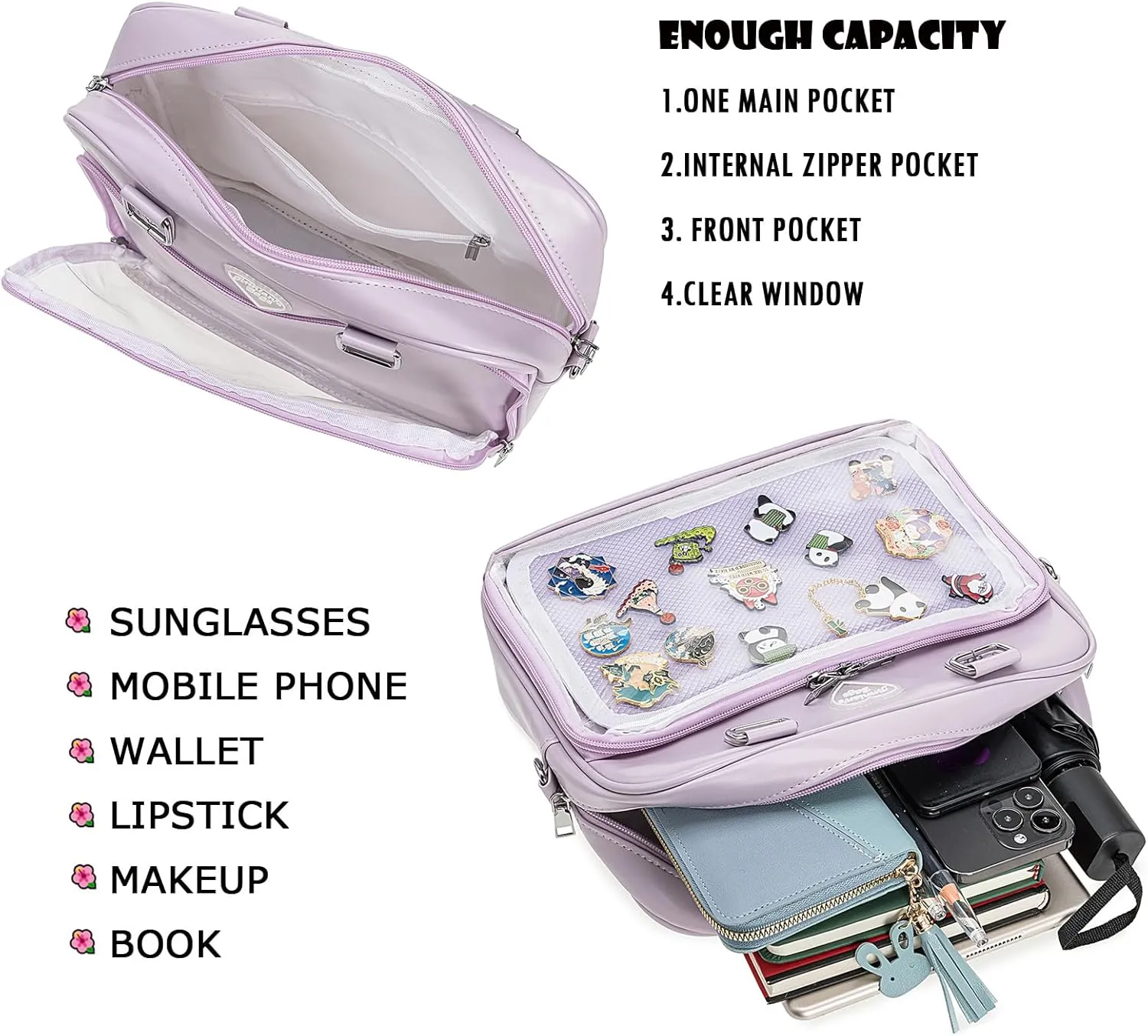 Ita Bag Crossbody Handbags Kawaii Shoulder Purse Square Backpack with Insert Anime Pins Display