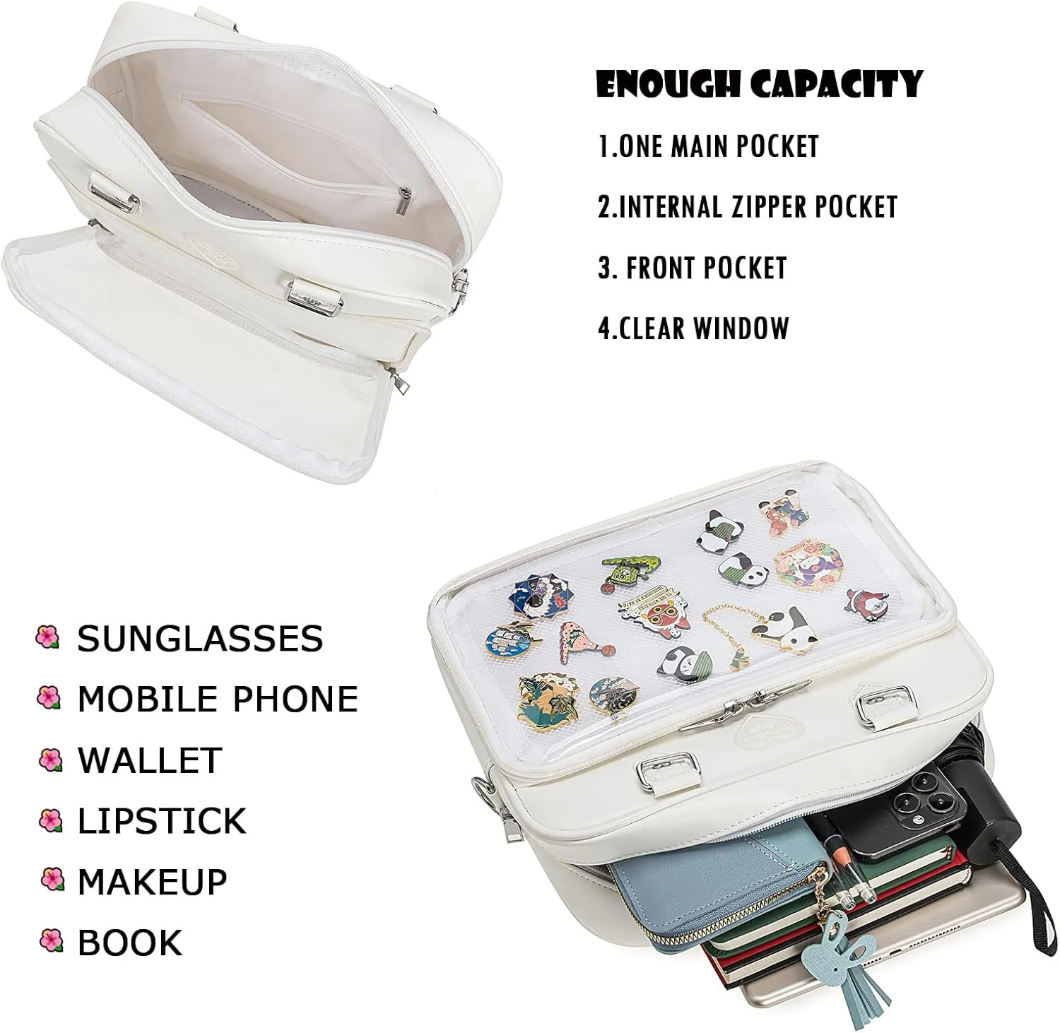 Ita Bag Crossbody Handbags Kawaii Shoulder Purse Square Backpack with Insert Anime Pins Display