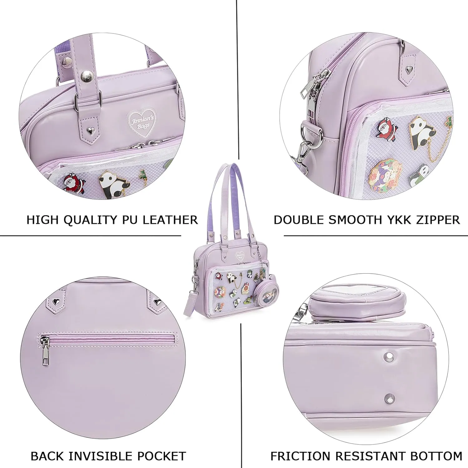 Ita Bag Crossbody Handbags Kawaii Shoulder Purse Square Backpack with Insert Anime Pins Display