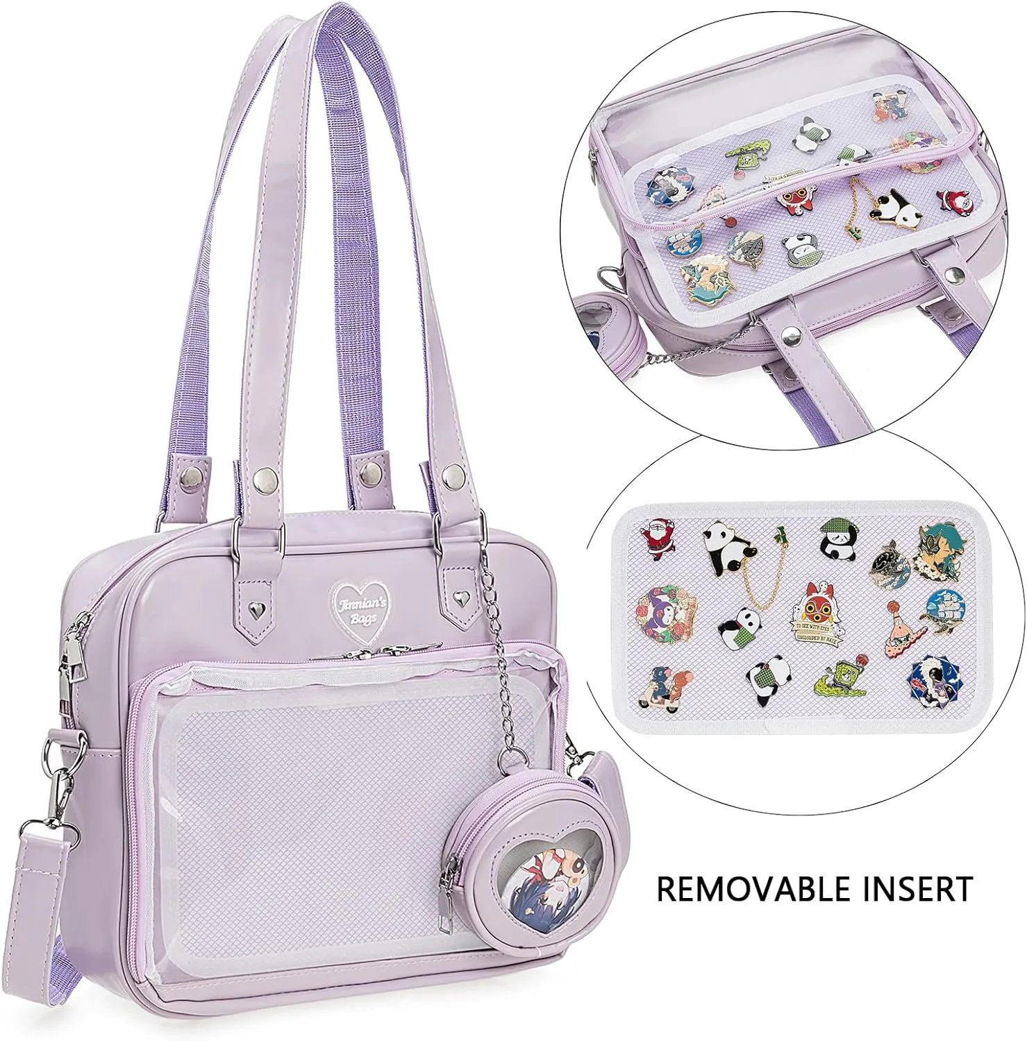 Ita Bag Crossbody Handbags Kawaii Shoulder Purse Square Backpack with Insert Anime Pins Display
