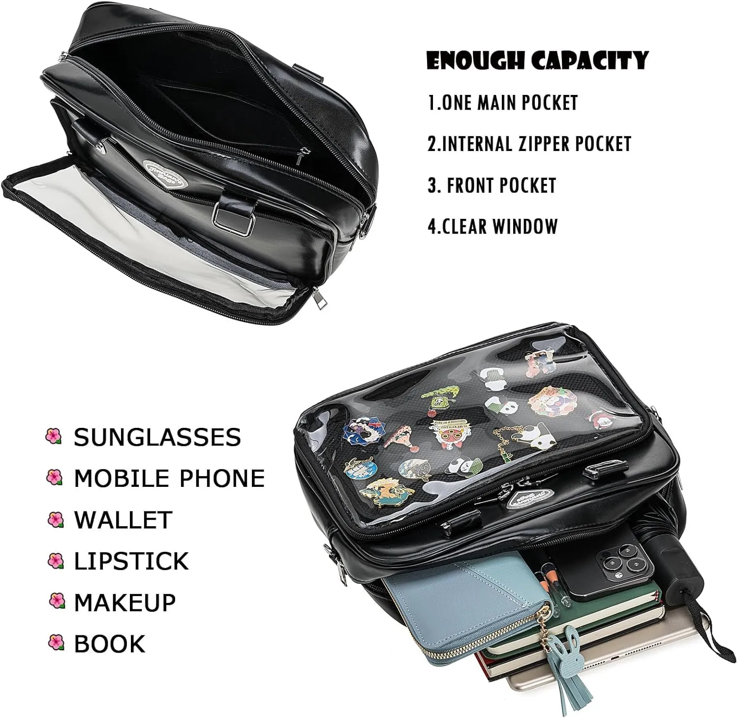 Ita Bag Crossbody Handbags Kawaii Shoulder Purse Square Backpack with Insert Anime Pins Display