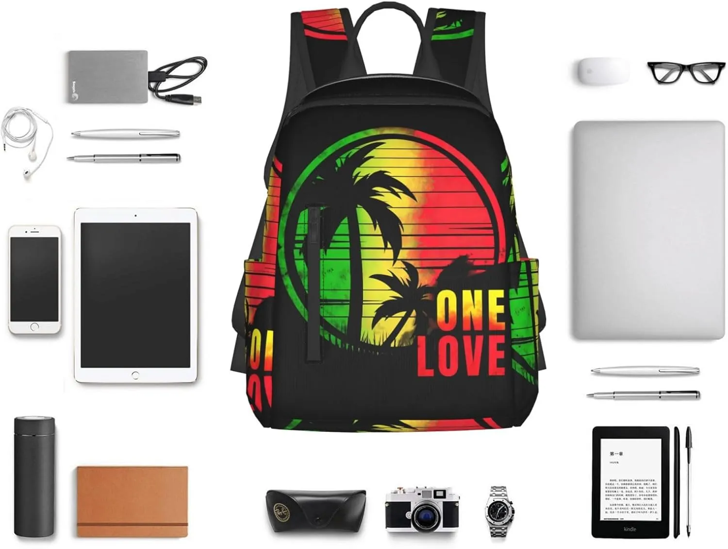 Jamaica One Loves Jamaican Pride Sunset Casual Backpacks Laptop Backpack Outdoor Travel Rucksack Sport Carry-On Daypack Lightweight Bag with Multi-Pockets