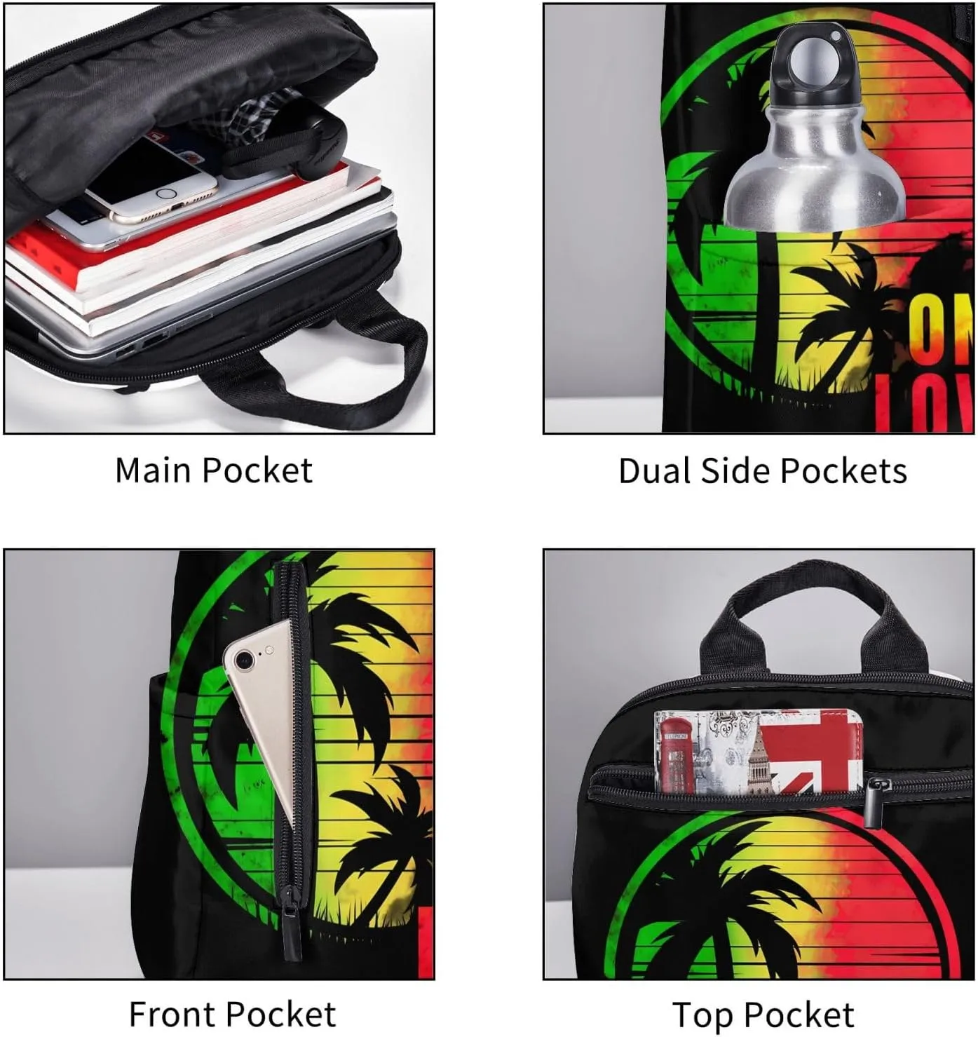 Jamaica One Loves Jamaican Pride Sunset Casual Backpacks Laptop Backpack Outdoor Travel Rucksack Sport Carry-On Daypack Lightweight Bag with Multi-Pockets