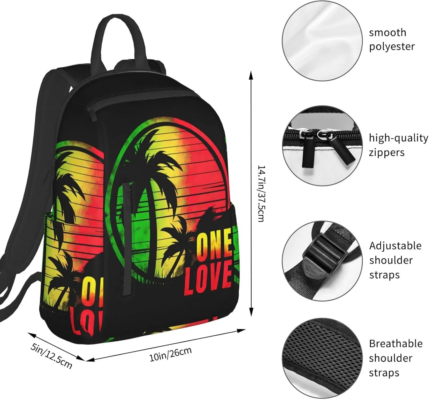 Jamaica One Loves Jamaican Pride Sunset Casual Backpacks Laptop Backpack Outdoor Travel Rucksack Sport Carry-On Daypack Lightweight Bag with Multi-Pockets