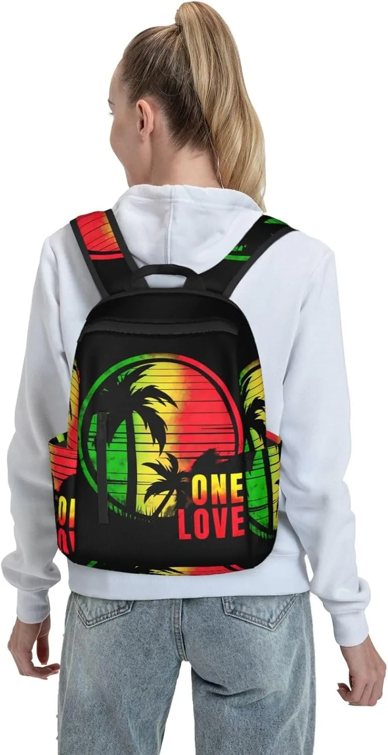 Jamaica One Loves Jamaican Pride Sunset Casual Backpacks Laptop Backpack Outdoor Travel Rucksack Sport Carry-On Daypack Lightweight Bag with Multi-Pockets