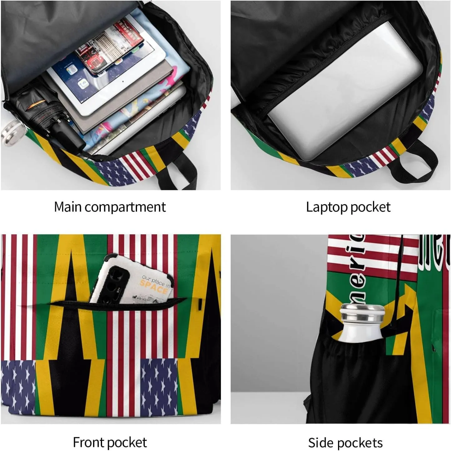 Jamaican Roots And American Flag Laptop Backpack Work Travel Backpacks Business Rucksack Casual Outdoor Daypack with Adjustable Strap Bags for Sports Office Gym Hiking