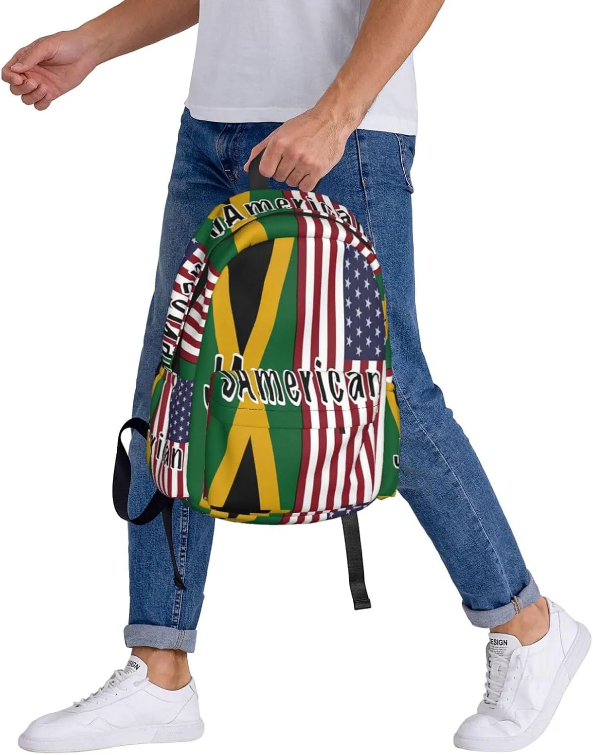 Jamaican Roots And American Flag Laptop Backpack Work Travel Backpacks Business Rucksack Casual Outdoor Daypack with Adjustable Strap Bags for Sports Office Gym Hiking