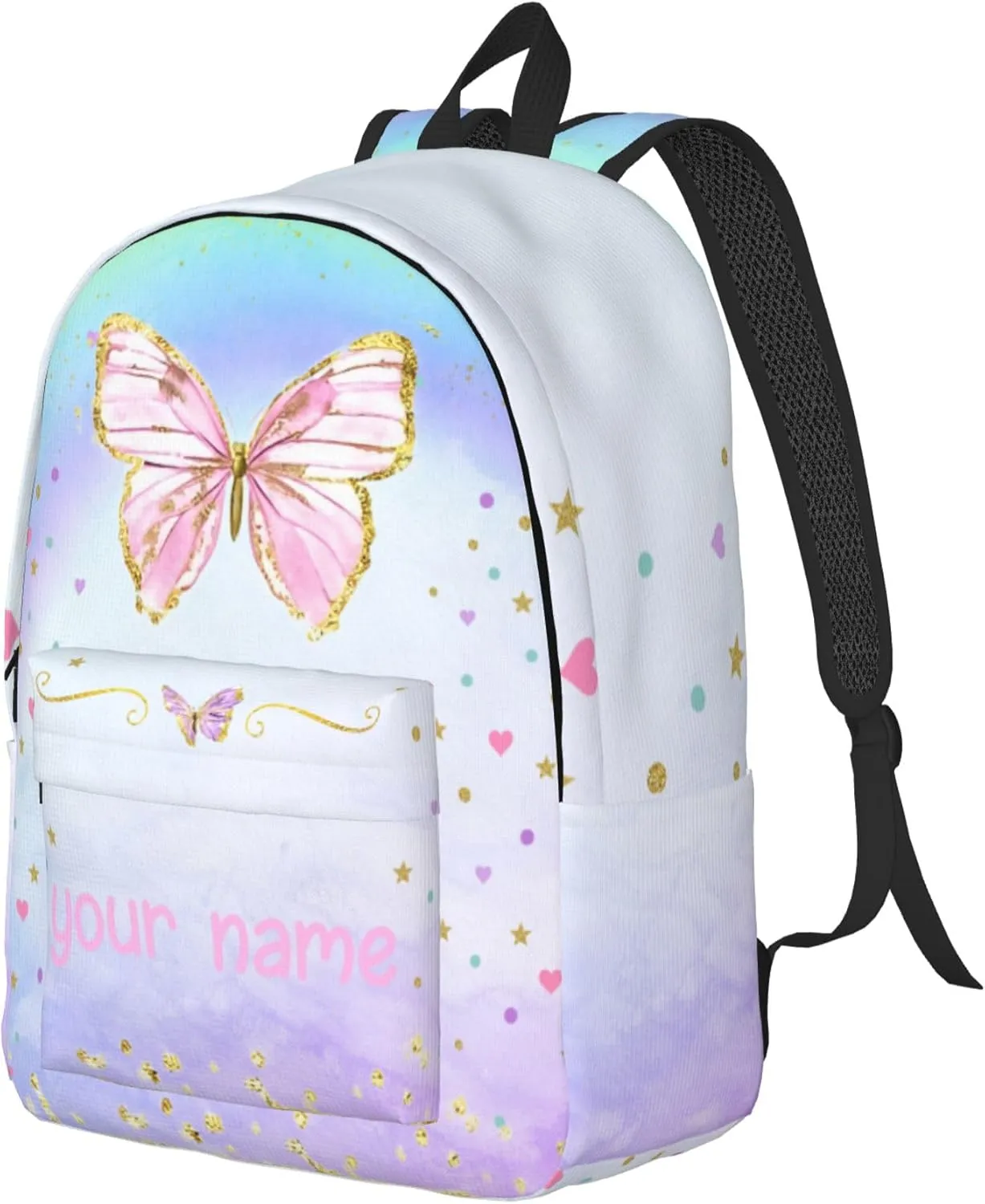 J&SBGFT Personalized Backpack for Girls,Custom Backpacks with Name,Customized Butterfly School Bag for Girl,Kids Book Bags for Student Back to School Travel Picnic 15in