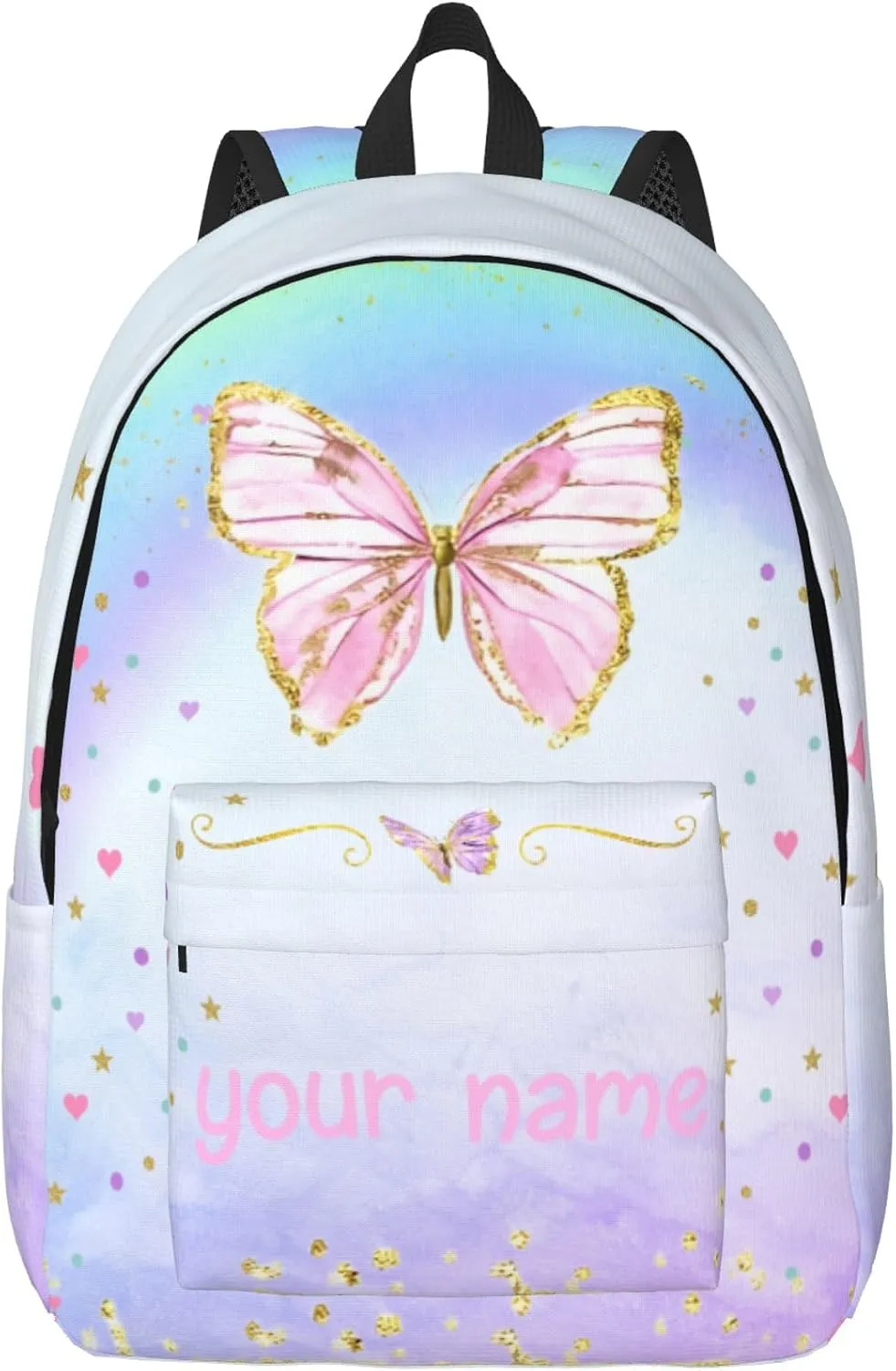 J&SBGFT Personalized Backpack for Girls,Custom Backpacks with Name,Customized Butterfly School Bag for Girl,Kids Book Bags for Student Back to School Travel Picnic 15in