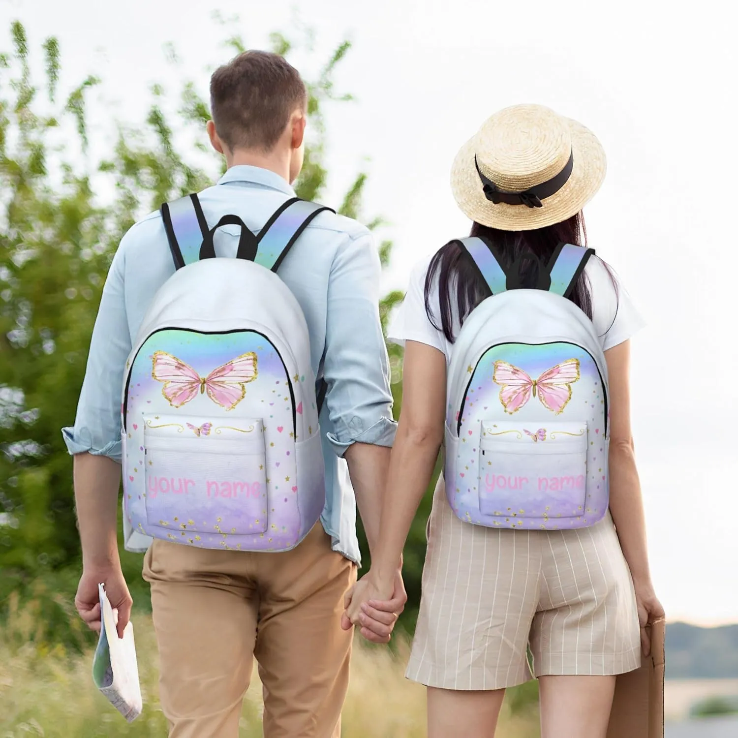 J&SBGFT Personalized Backpack for Girls,Custom Backpacks with Name,Customized Butterfly School Bag for Girl,Kids Book Bags for Student Back to School Travel Picnic 15in