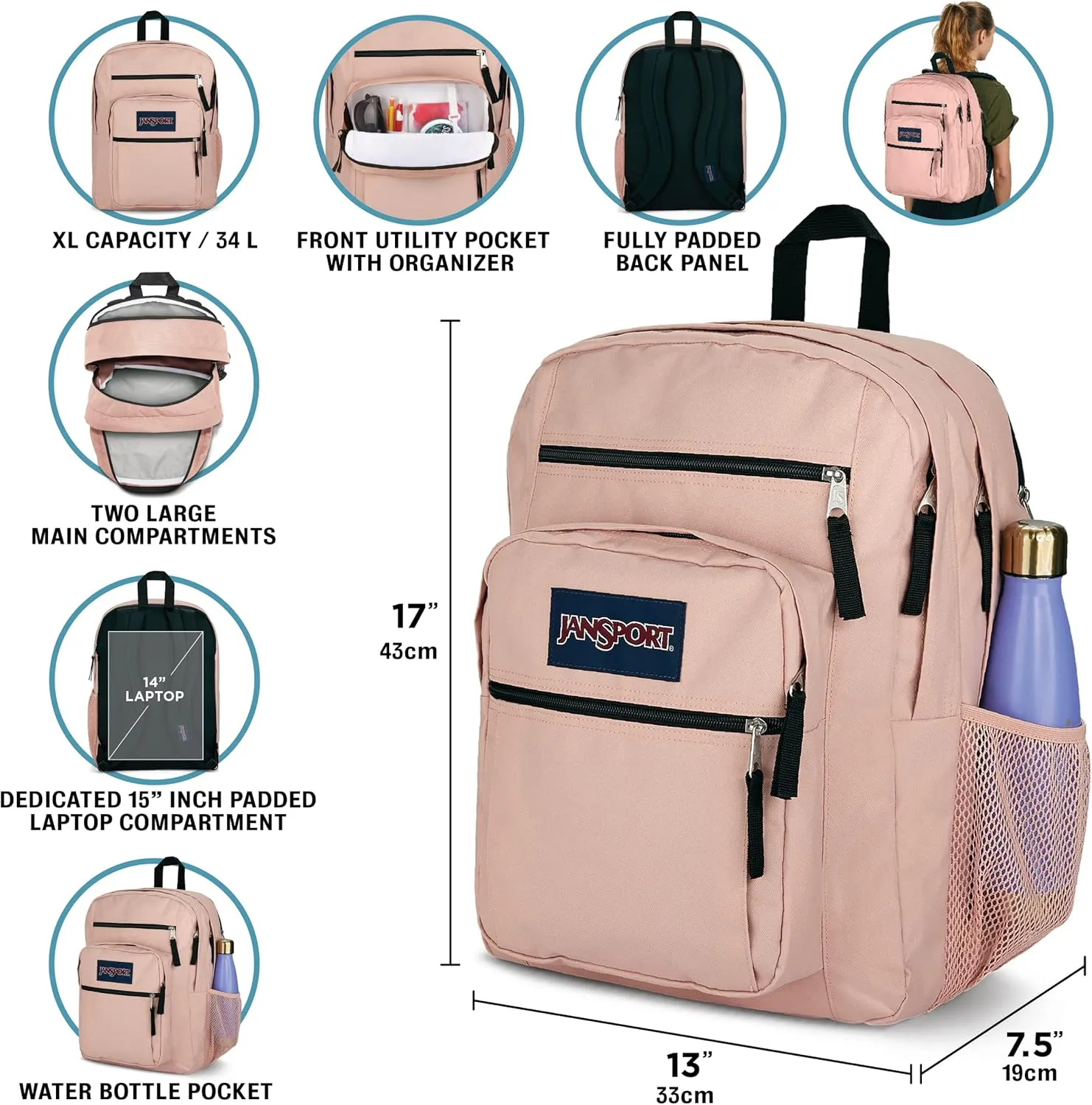 JanSport Laptop Backpack - Computer Bag with 2 Compartments, Ergonomic Shoulder Straps, 15” Laptop Sleeve, Haul Handle - Blue Dusk