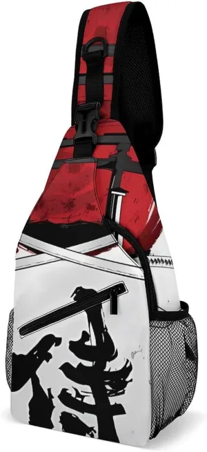 Japanese Samurai Graphic Sling Backpack Man Womans Crossbody Backpack Chest Bag Cycling Daypack Shoulder Bag Small Cross Body Bags Outdoor Backpacks