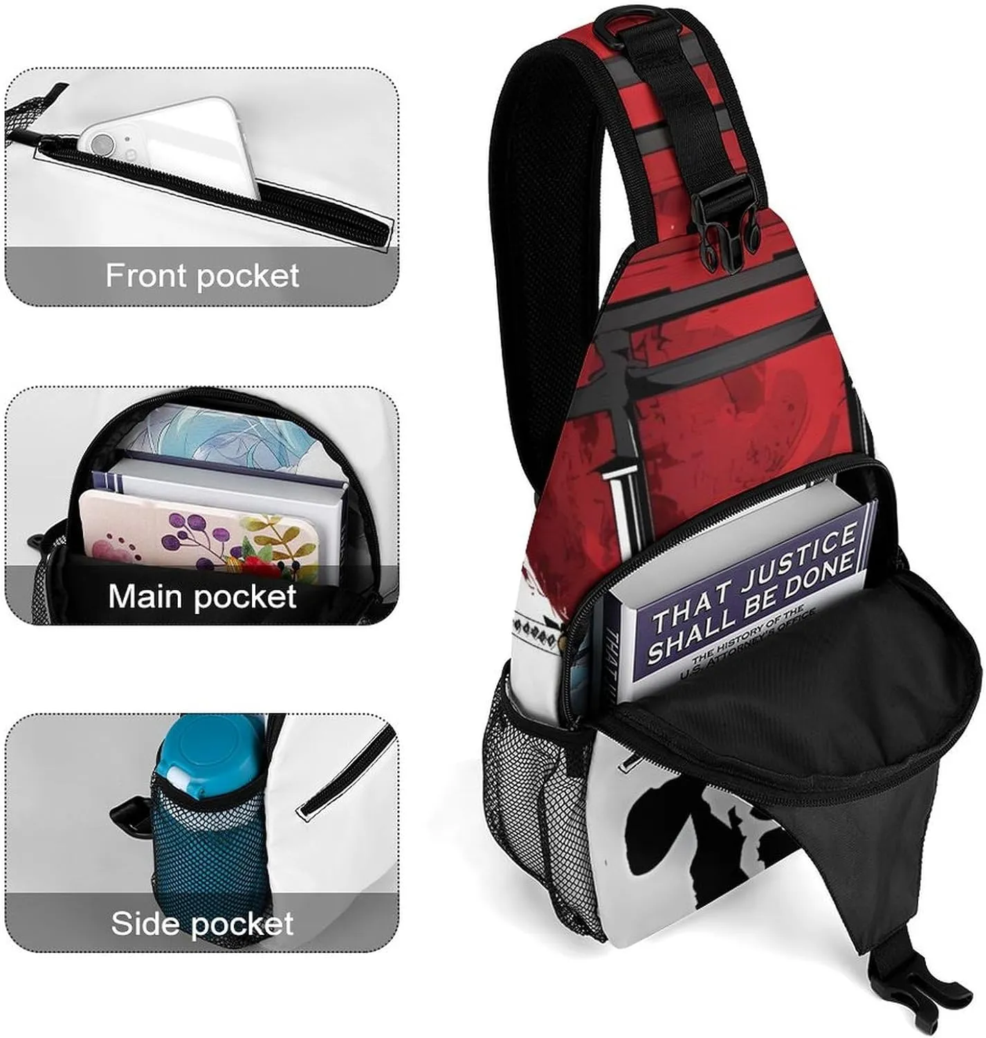 Japanese Samurai Graphic Sling Backpack Man Womans Crossbody Backpack Chest Bag Cycling Daypack Shoulder Bag Small Cross Body Bags Outdoor Backpacks