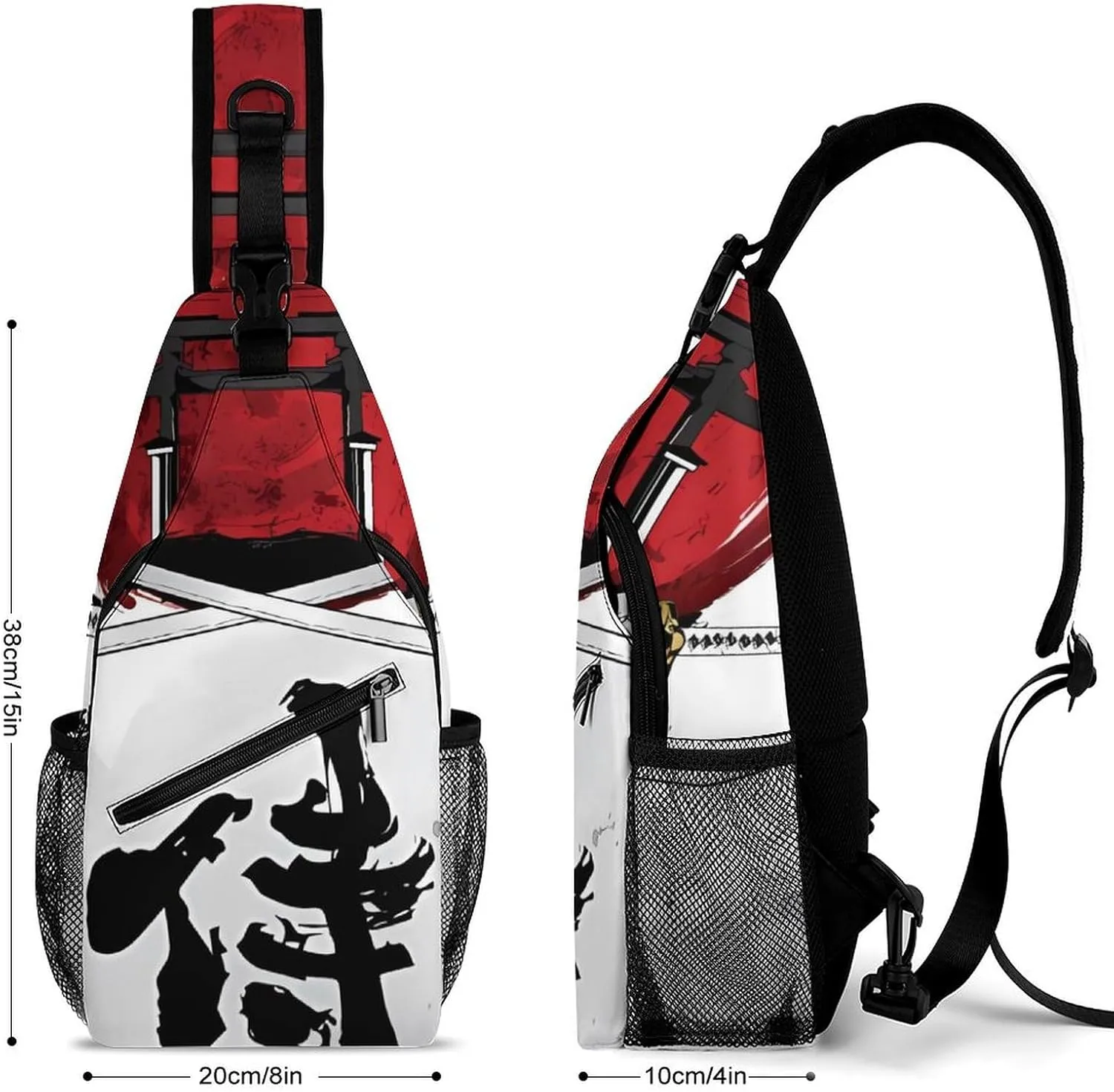 Japanese Samurai Graphic Sling Backpack Man Womans Crossbody Backpack Chest Bag Cycling Daypack Shoulder Bag Small Cross Body Bags Outdoor Backpacks