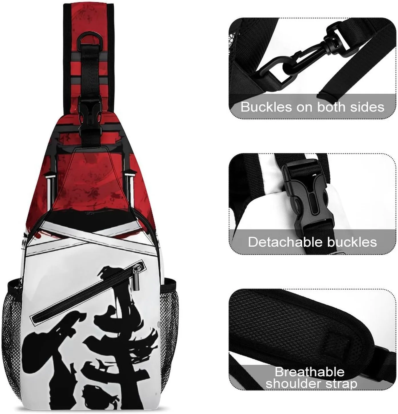 Japanese Samurai Graphic Sling Backpack Man Womans Crossbody Backpack Chest Bag Cycling Daypack Shoulder Bag Small Cross Body Bags Outdoor Backpacks
