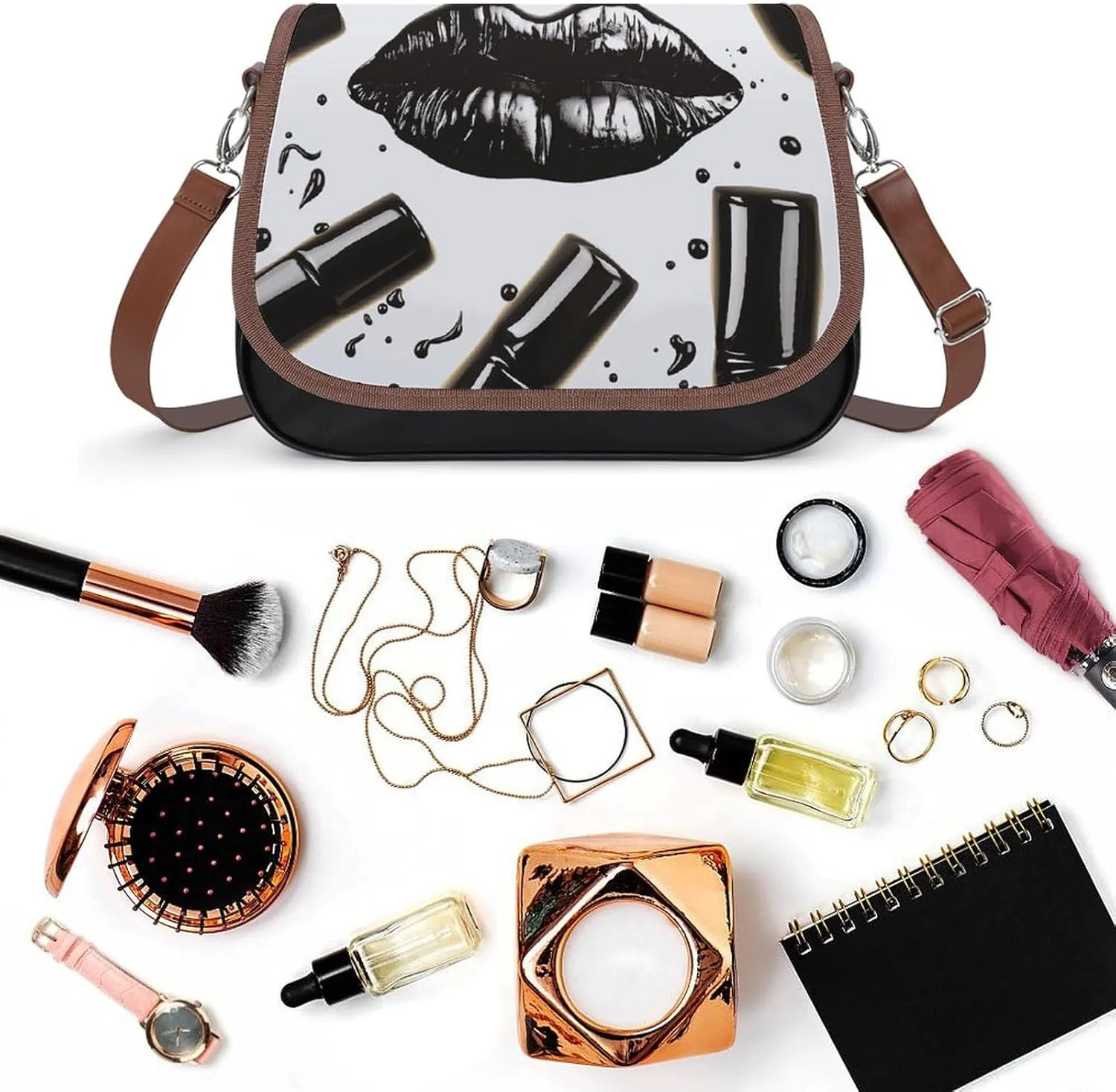 Japanese Sushi Shrimp Crossbody Bags for Women Travel Shoulder Bag Small Leather Cross Body Handbags