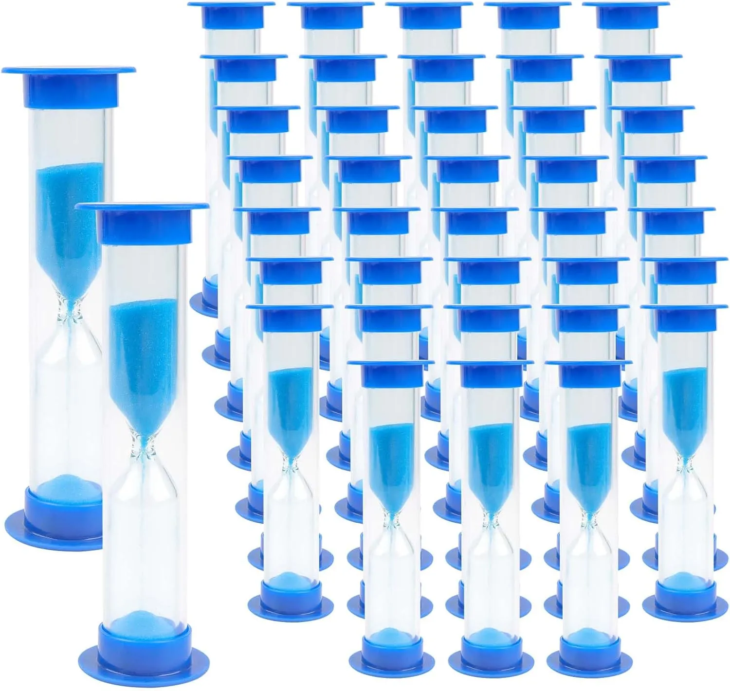 JAPCHET 40 PCS 2 Minute Plastic Hourglass Sand Timer, Blue Colored Sand Timers Small Sand Timers for Cooking, Reading and Exercising
