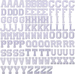 J.CARP 104Pcs White Alphabet A to Z Patches, Iron on Sew on Letters for Clothing, Hats, Shoes, Backpacks, Handbags, Jeans, Jackets etc.