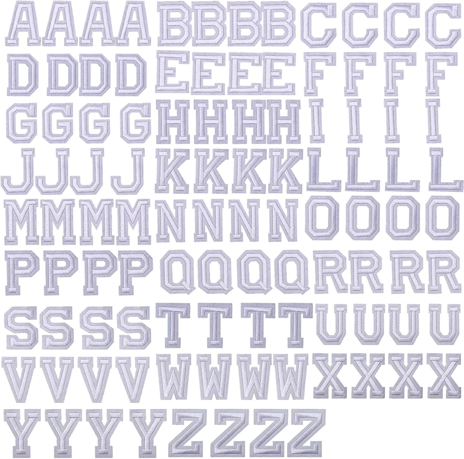 J.CARP 104Pcs White Alphabet A to Z Patches, Iron on Sew on Letters for Clothing, Hats, Shoes, Backpacks, Handbags, Jeans, Jackets etc.
