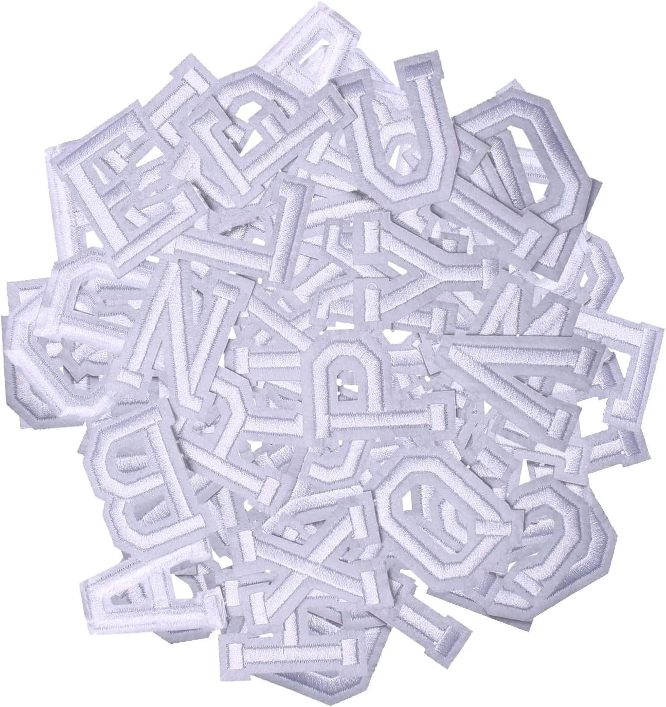 J.CARP 104Pcs White Alphabet A to Z Patches, Iron on Sew on Letters for Clothing, Hats, Shoes, Backpacks, Handbags, Jeans, Jackets etc.