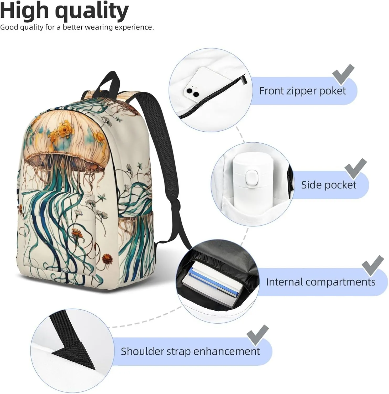 Jellyfish Pattern print Backpack Travel Backpacks for Women Men College Backpack Computer Bag for Travel
