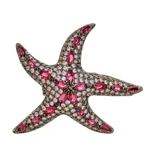 Jewelblings Gothic Fashion Pink Stones & Black Starfish Brooch Sea Star Pin Chic Beach Jewelry