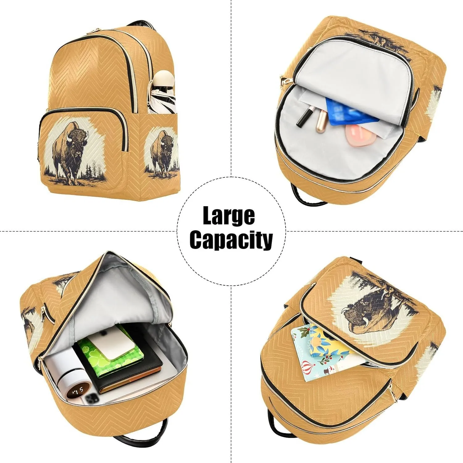 JIPONI Bison Bull Small Backpack for Women, Travel Purse Back Pack, Casual Daypack, Lightweight Bag-S