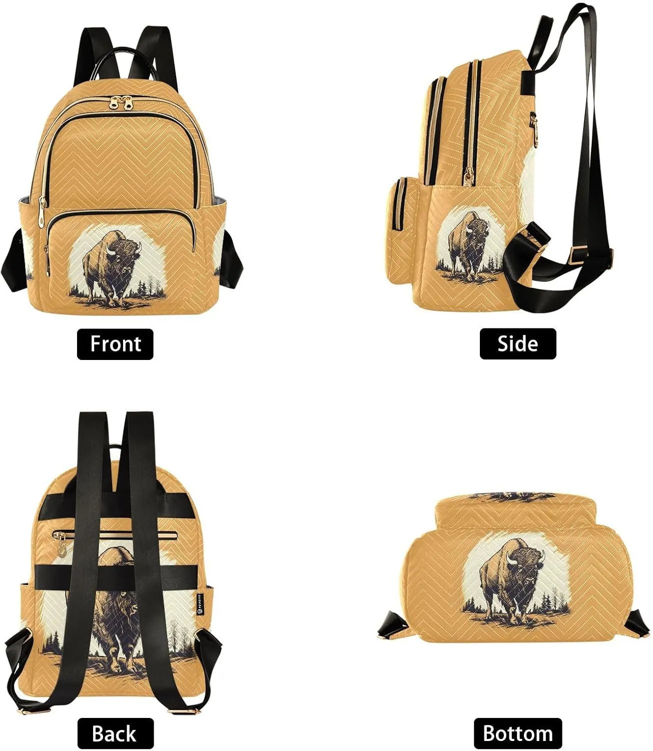 JIPONI Bison Bull Small Backpack for Women, Travel Purse Back Pack, Casual Daypack, Lightweight Bag-S