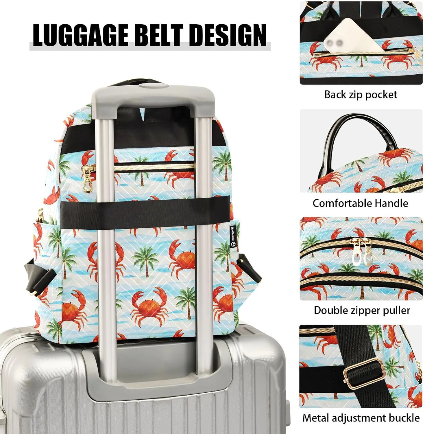 JIPONI Crab Coconut Tree Small Backpack for Women, Travel Purse Back Pack, Casual Daypack, Lightweight Bag-S
