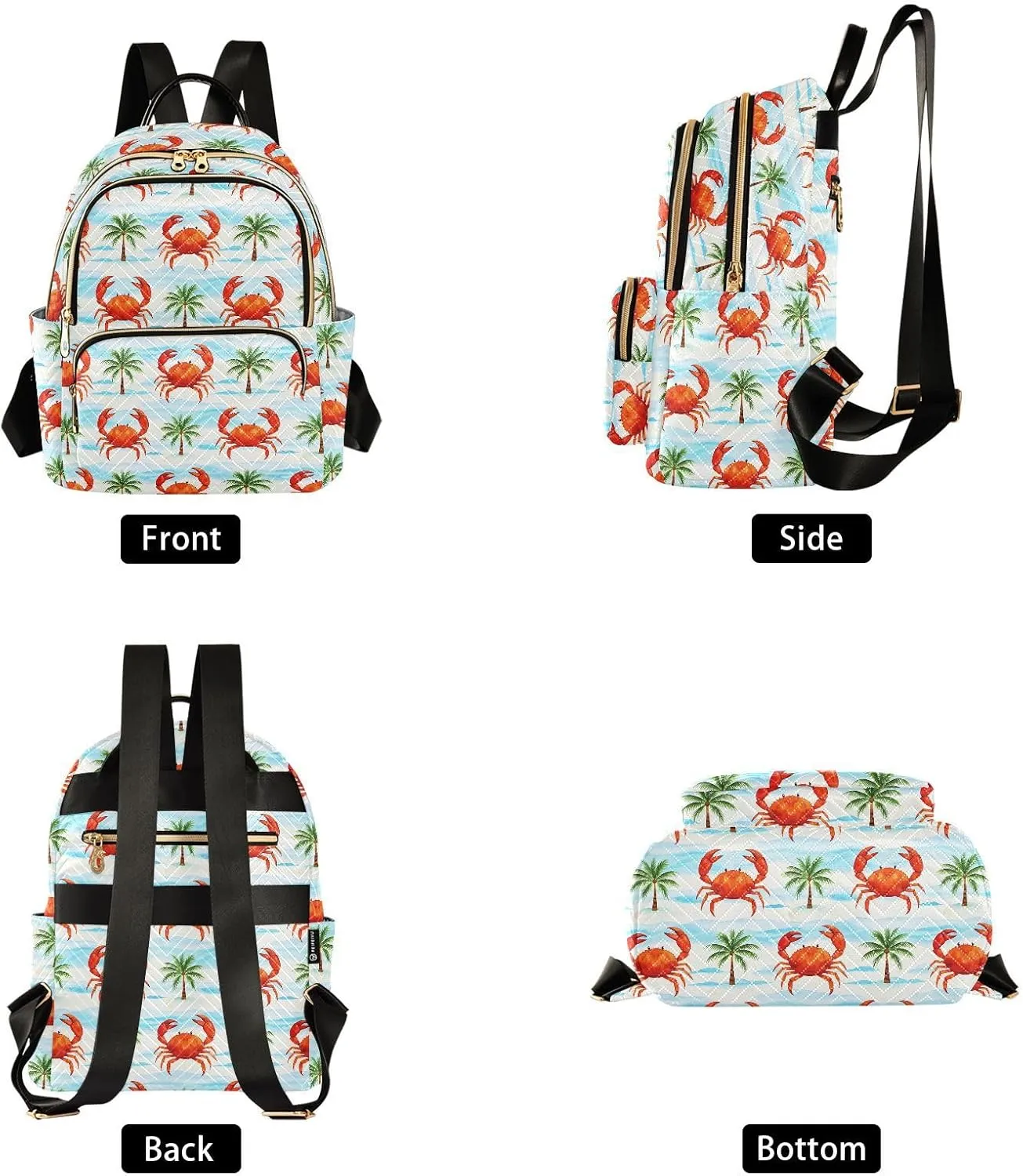 JIPONI Crab Coconut Tree Small Backpack for Women, Travel Purse Back Pack, Casual Daypack, Lightweight Bag-S