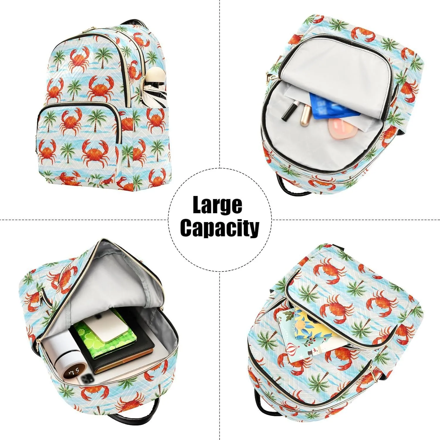 JIPONI Crab Coconut Tree Small Backpack for Women, Travel Purse Back Pack, Casual Daypack, Lightweight Bag-S