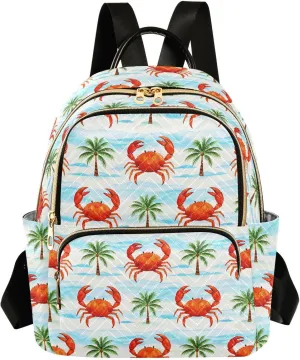 JIPONI Crab Coconut Tree Small Backpack for Women, Travel Purse Back Pack, Casual Daypack, Lightweight Bag-S