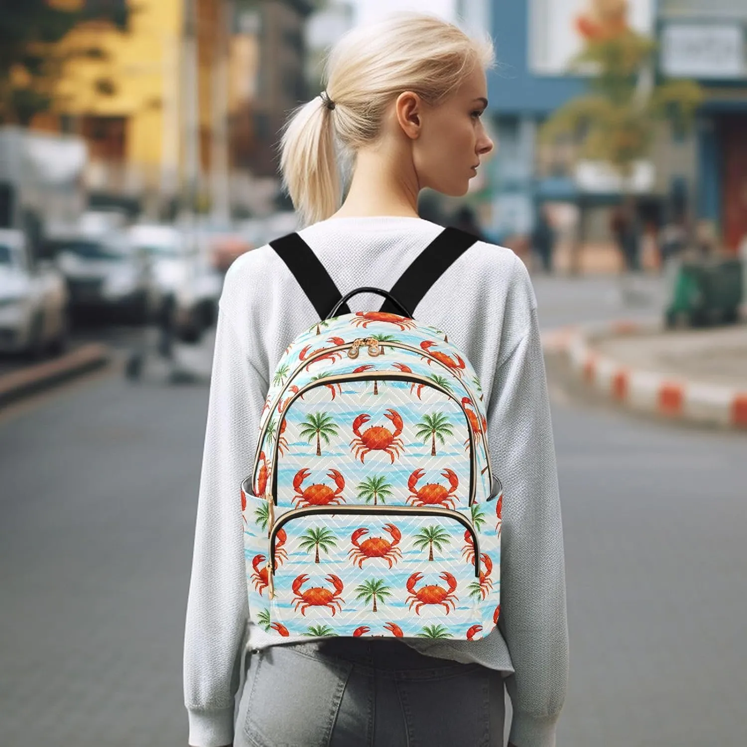 JIPONI Crab Coconut Tree Small Backpack for Women, Travel Purse Back Pack, Casual Daypack, Lightweight Bag-S