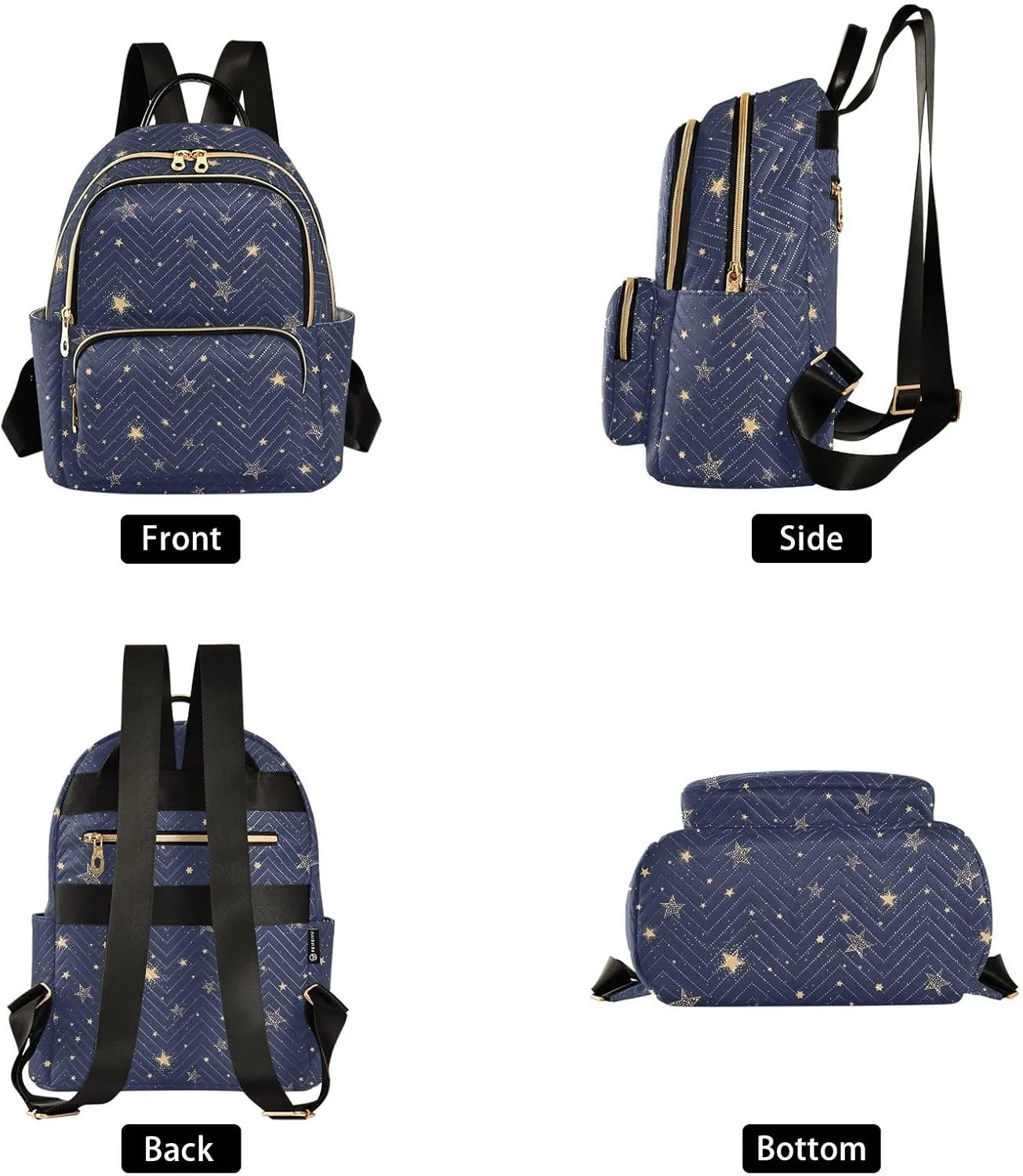 JIPONI Cute Golden Stars Backpack Purse for Women Lightweight Back Pack Casual Daypack Travel Shoulder Bag Bookbag - S