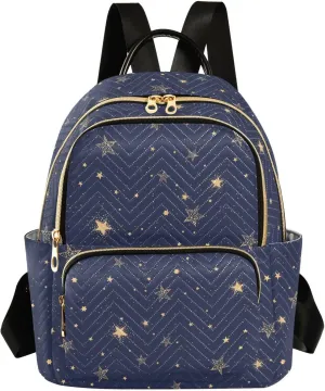 JIPONI Cute Golden Stars Backpack Purse for Women Lightweight Back Pack Casual Daypack Travel Shoulder Bag Bookbag - S