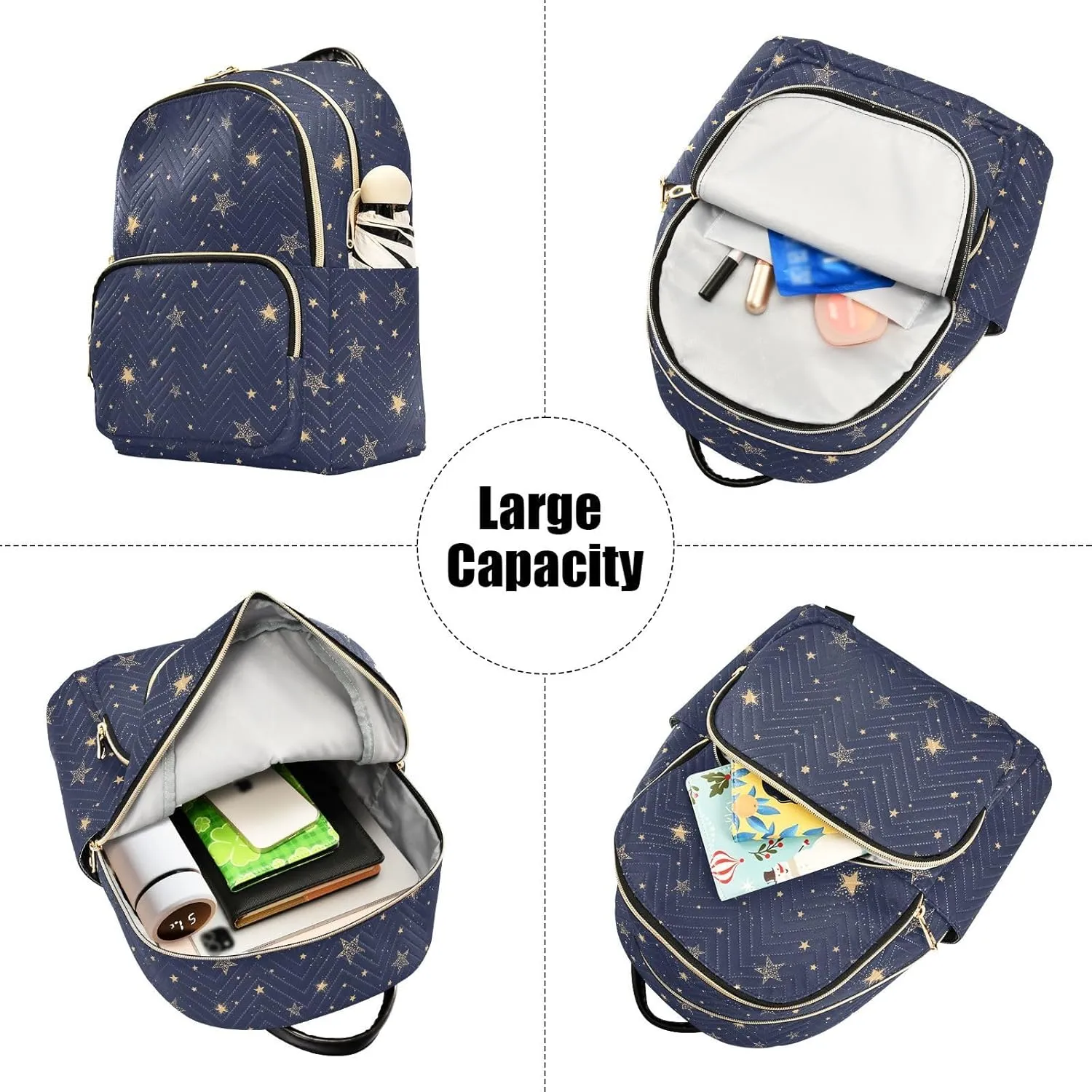 JIPONI Cute Golden Stars Backpack Purse for Women Lightweight Back Pack Casual Daypack Travel Shoulder Bag Bookbag - S