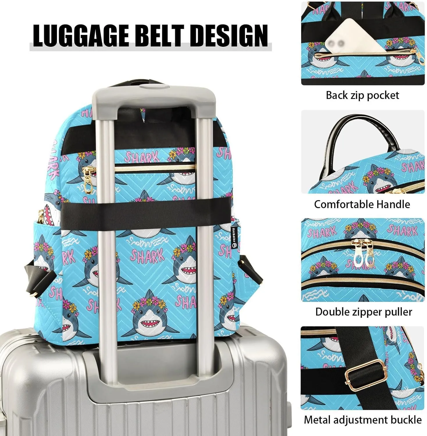 JIPONI Sharks and Garlands Small Backpack for Women, Travel Purse Back Pack, Casual Daypack, Lightweight Bag-S