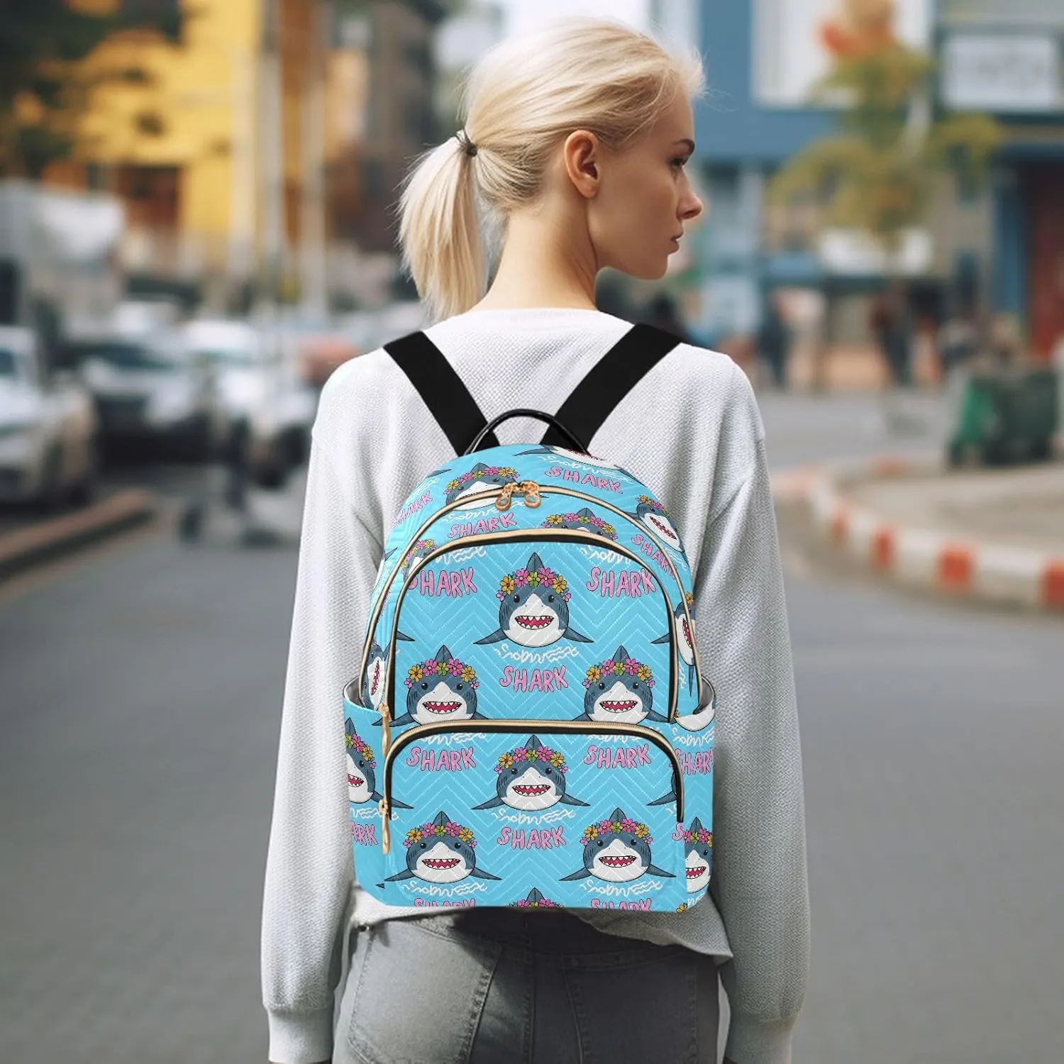 JIPONI Sharks and Garlands Small Backpack for Women, Travel Purse Back Pack, Casual Daypack, Lightweight Bag-S