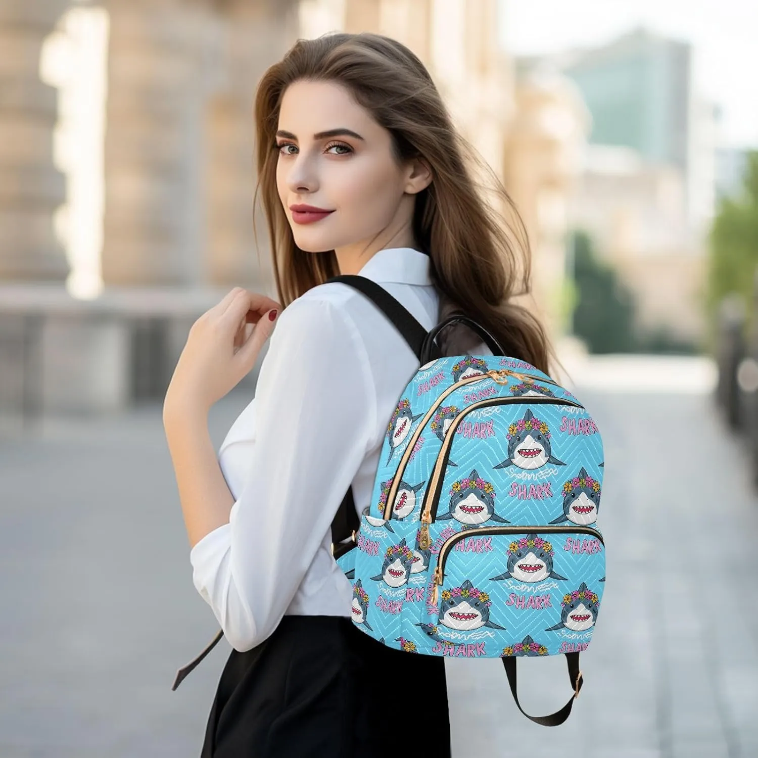 JIPONI Sharks and Garlands Small Backpack for Women, Travel Purse Back Pack, Casual Daypack, Lightweight Bag-S