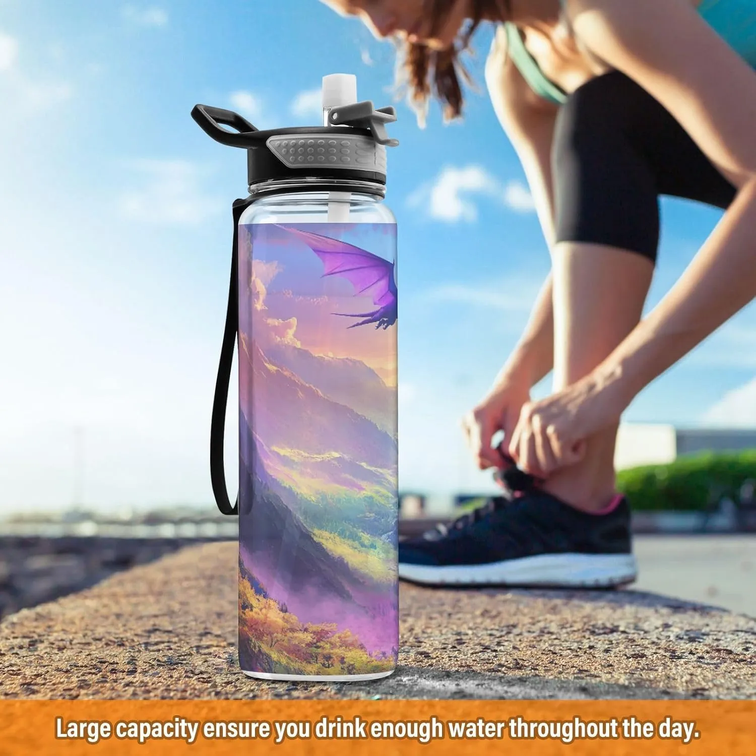 Joisal Dragon Valley Purple Sports Water Bottle 32oz BPA-Free Reusable Water Bottles for Sports, Cycling, Bike