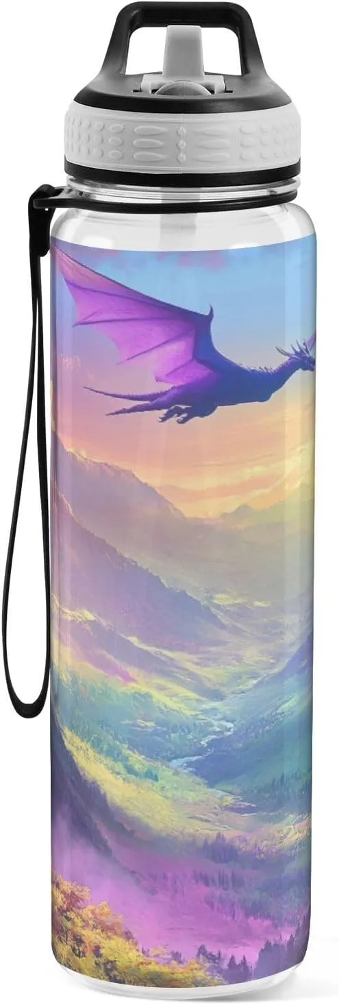 Joisal Dragon Valley Purple Sports Water Bottle 32oz BPA-Free Reusable Water Bottles for Sports, Cycling, Bike