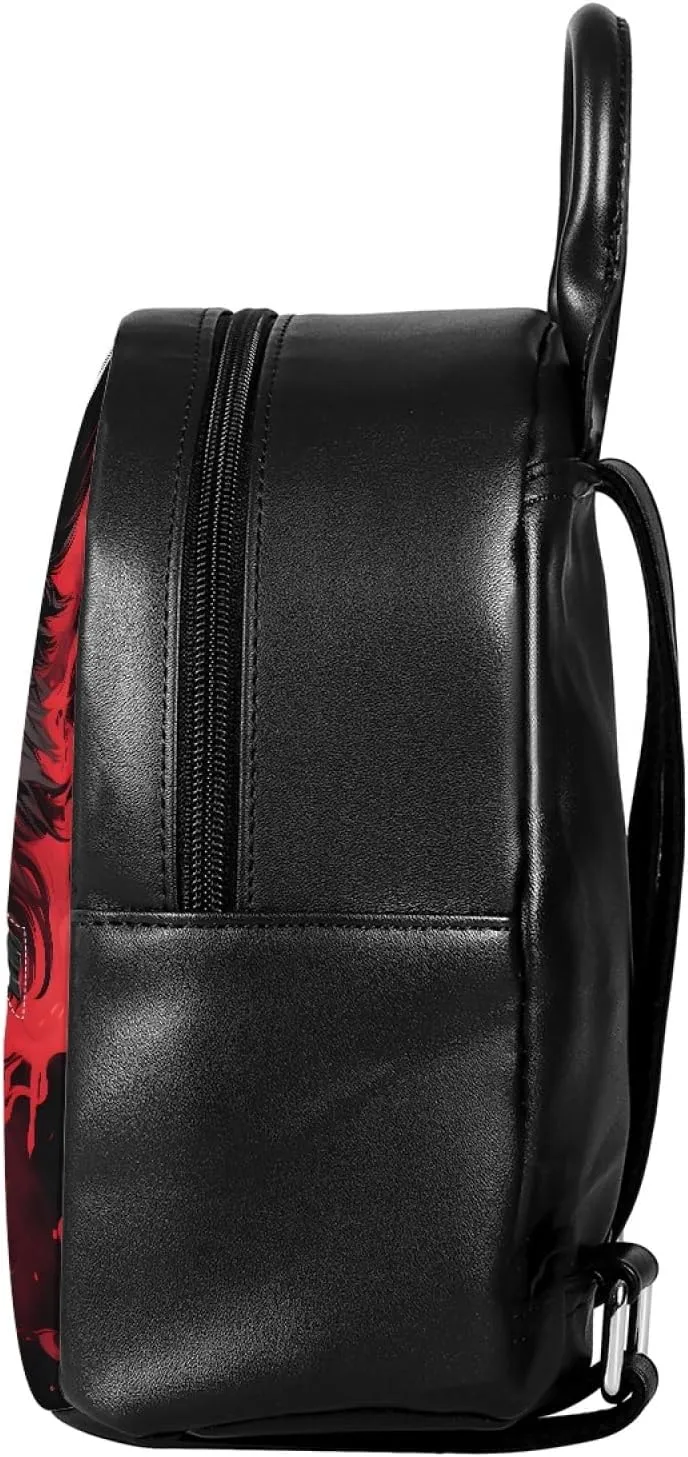 JooMeryer Galaxy Wolf Mini Backpacks for Teen Kids Boys pu Leather Casual Daypack Shoulder Bags for College Students,Red Anger Wolf