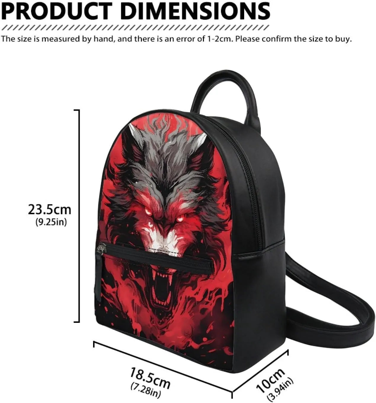 JooMeryer Galaxy Wolf Mini Backpacks for Teen Kids Boys pu Leather Casual Daypack Shoulder Bags for College Students,Red Anger Wolf
