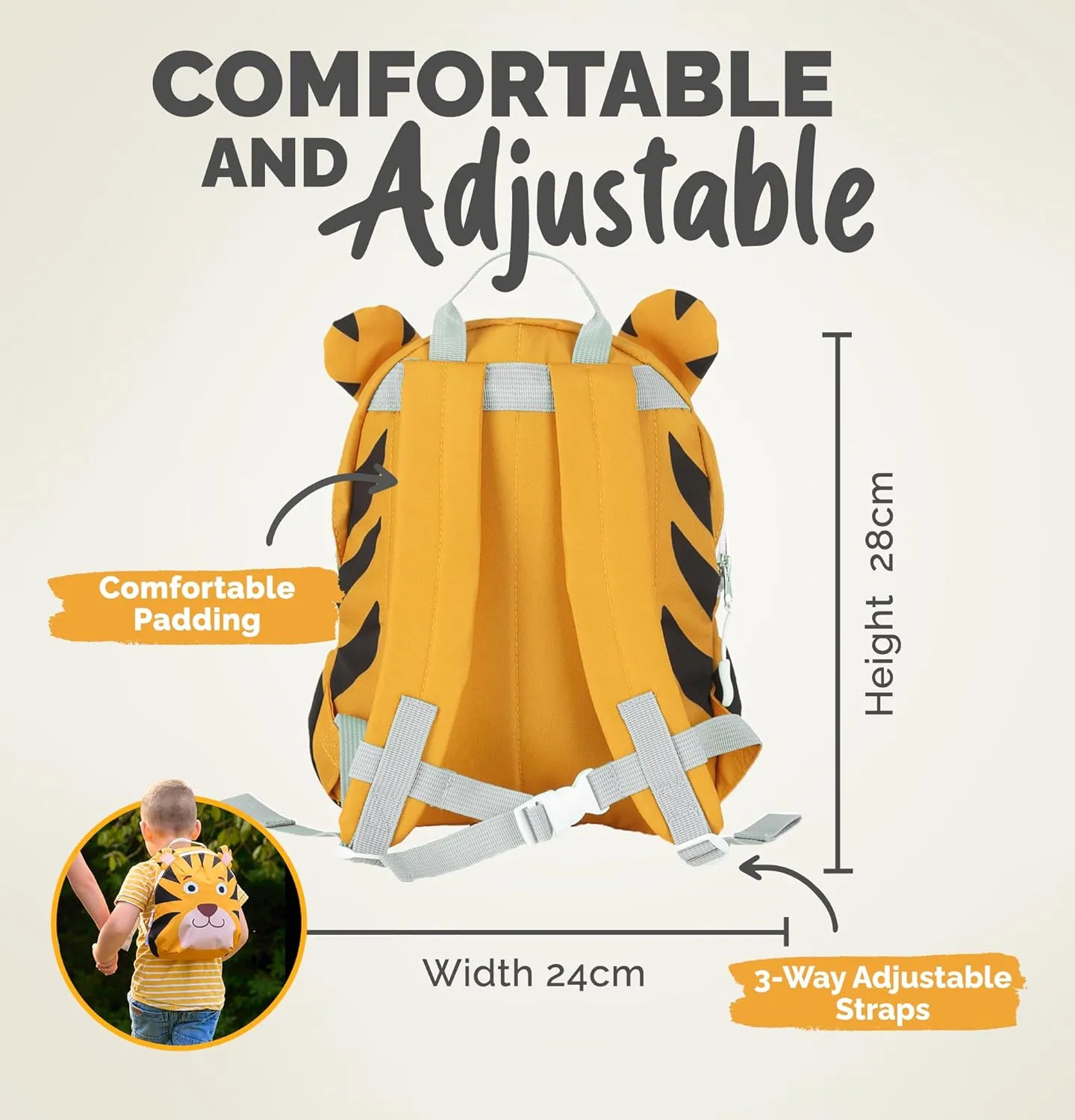 JUICY BUMBLES Toddler Backpack for Boys and Girls 2-4 Small Preschool Daycare Kindergarten Backpacks Tiger