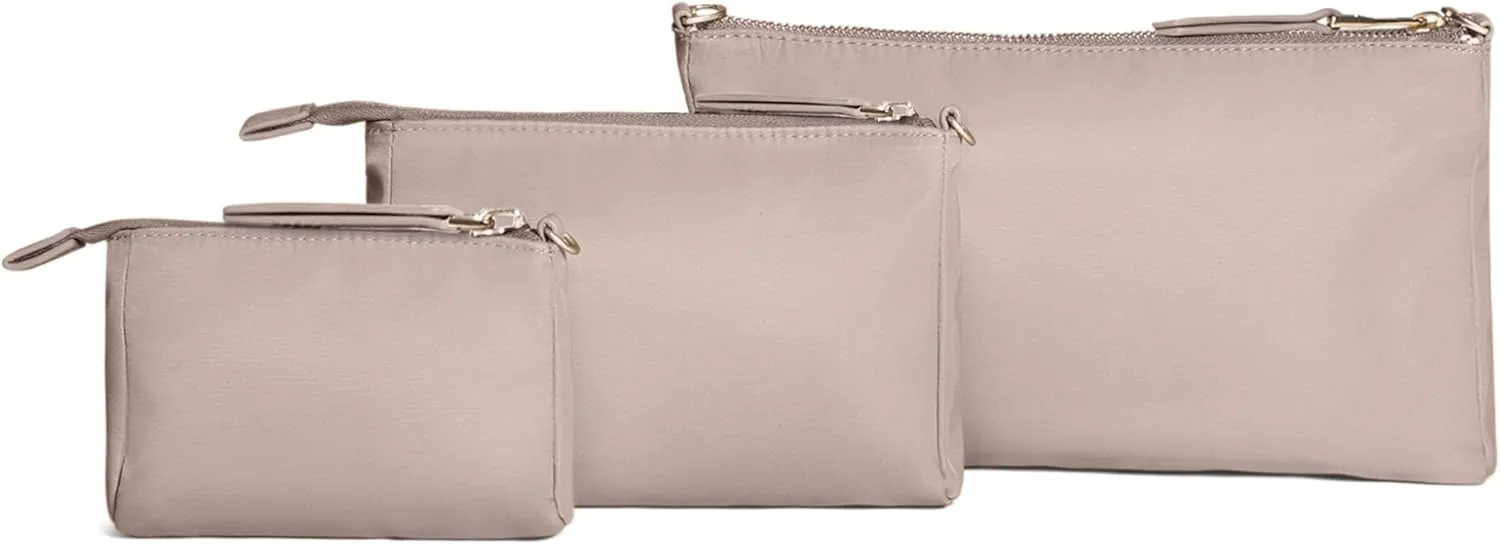 JuJuBe New 3-Piece Pouch Set, Diaper Bag Organizing Pouches, Convertible to Small Purse with Crossbody Strap, Zipper Cosmetic Pouch, Large, Medium, and Small, Taupe, Mothers Day Gift