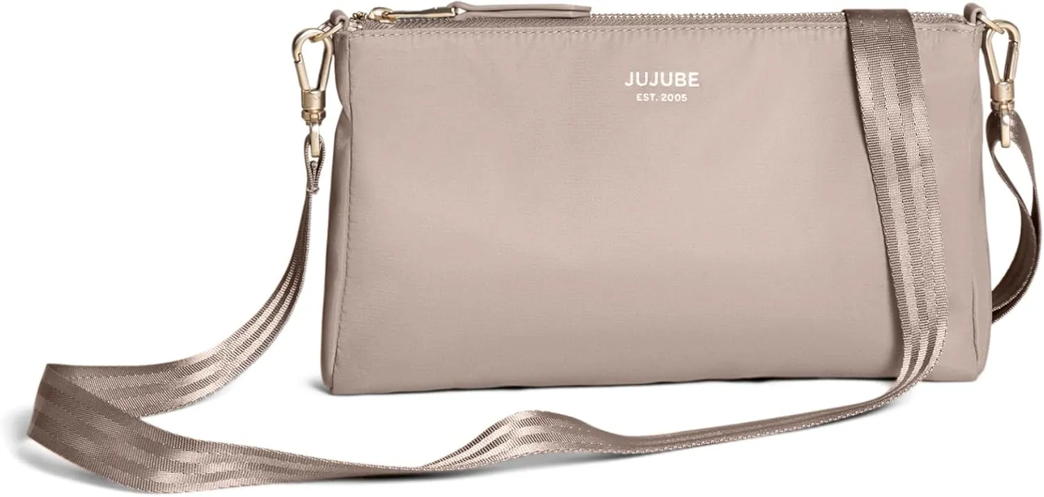 JuJuBe New 3-Piece Pouch Set, Diaper Bag Organizing Pouches, Convertible to Small Purse with Crossbody Strap, Zipper Cosmetic Pouch, Large, Medium, and Small, Taupe, Mothers Day Gift