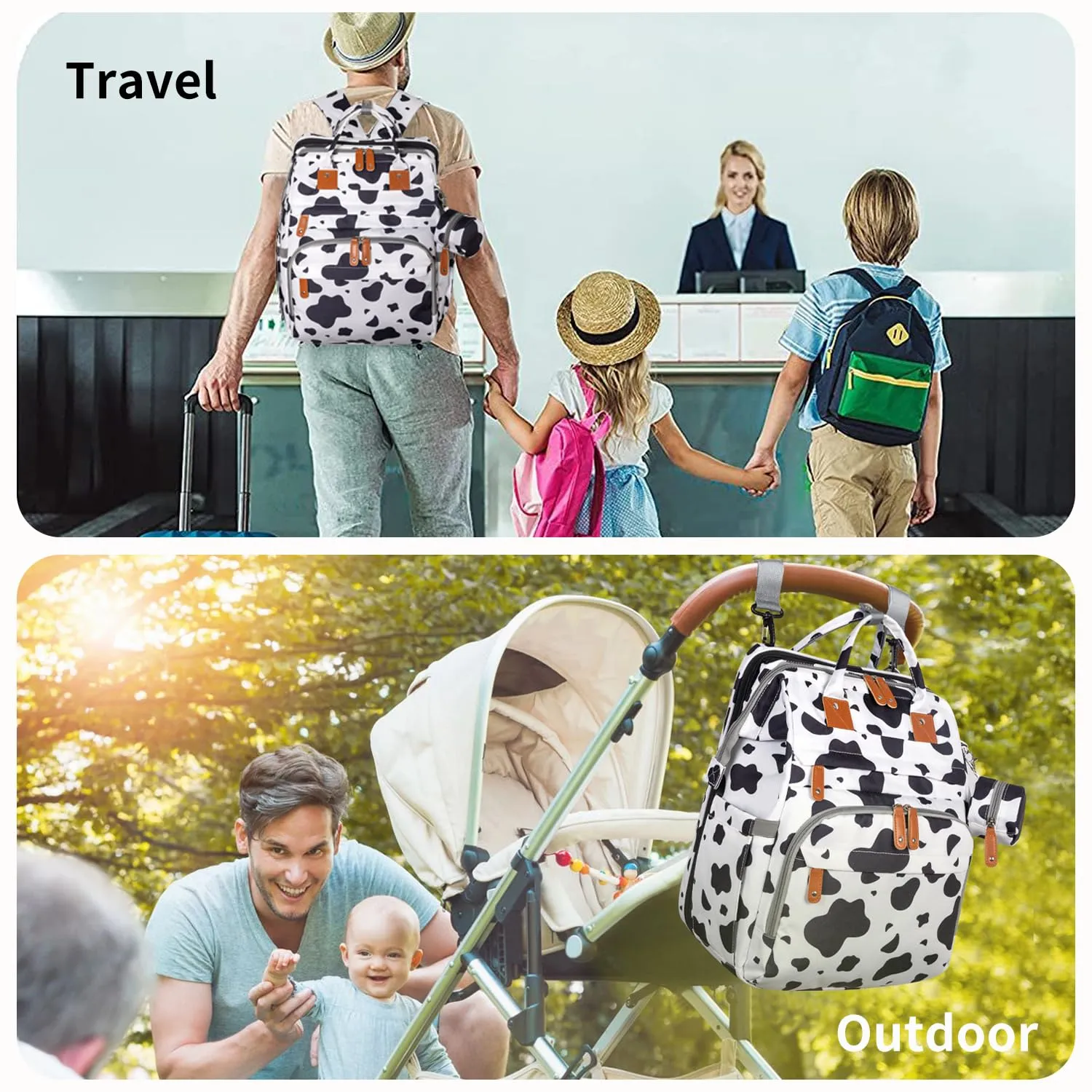 KABAQOO Diaper Bag Backpack with Detachable Changing Station, Large Capacity Baby Diaper Bags for Boys & Girls, Baby Registry Search Stuff & Shower Gifts, Newborn Essentials Must Haves, Cow