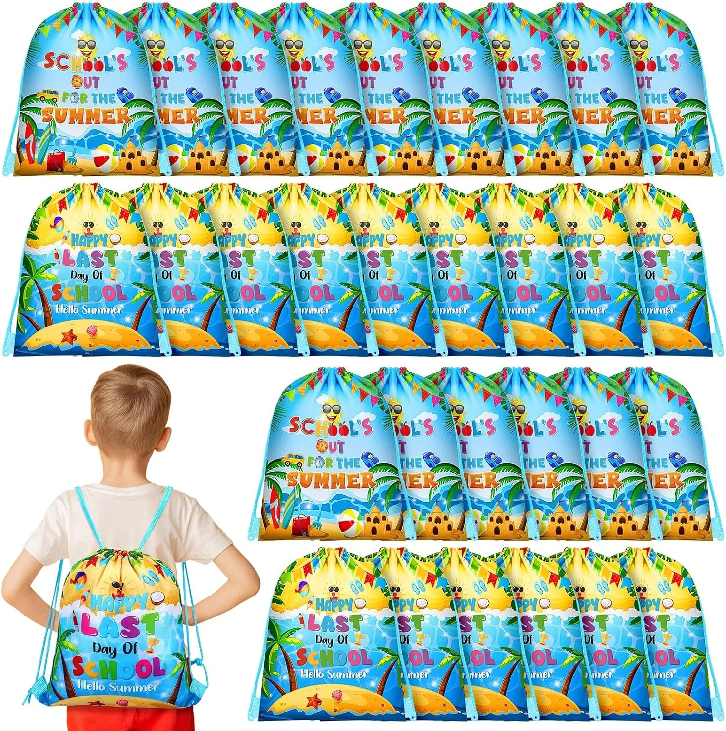Kacctyen 30 Pcs End of Year Gifts Bags Summer Drawstring Backpack Graduation Gift Bags Party Favors Bags with Drawstring Bulk for School Classroom Favors Student Classmate Gifts